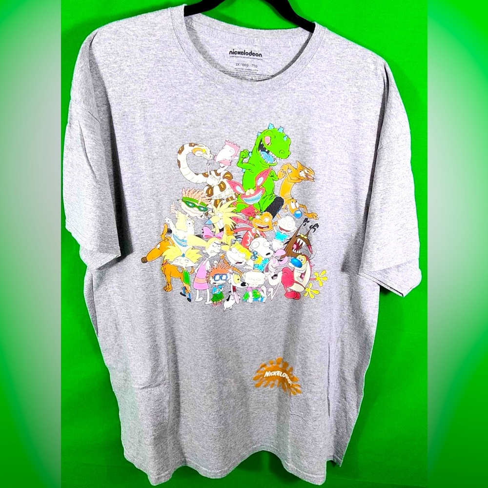 Nickelodeon - Men's T-Shirt - Size 2XL - 90's Nickelodeon Characters - Grey